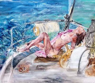 Ingrid Grillmayr - Boat people - 2012, oil on canvas 200 x 185 cm
