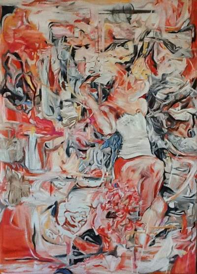 Ingrid Grillmayr - Erdbeeren mit Sahne - 2015, oil on canvas 140 x 220 cm